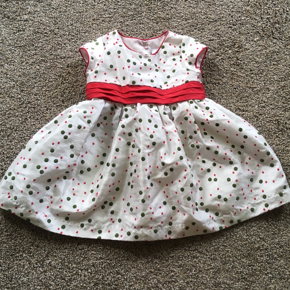 Cream/Off White Dress with Red & Green Polka Dots